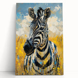Zebra-themed stretched canvas wall art showcasing intricate black and white stripes, perfect for adding a touch of wildlife decor to any modern space. Ideal for animal lovers and home decor enthusiasts, this striking piece enhances interiors with its vibrant design and artistic flair.