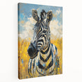 Vibrant canvas wall art featuring a striking zebra design in a wild life theme, showcasing detailed black and white stripes, ideal for modern decor.