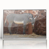 Framed wall art featuring a striking zebra design in monochrome, displayed with a sleek white border, perfect for enhancing modern decor. Ideal for animal lovers and wildlife enthusiasts.