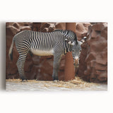 Striking wall art featuring a detailed front view of a zebra design on stretched canvas, showcasing vibrant black and white stripes, perfect for animal lovers and modern decor.