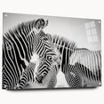 Zebra art piece showcasing a striking side view design on acrylic glass, highlighting bold black and white stripes, ideal for wildlife-themed decor and nature enthusiasts.