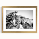 Framed wall art featuring a striking zebra design, showcasing bold black and white stripes with a luxurious gold frame, perfect for enhancing modern decor.