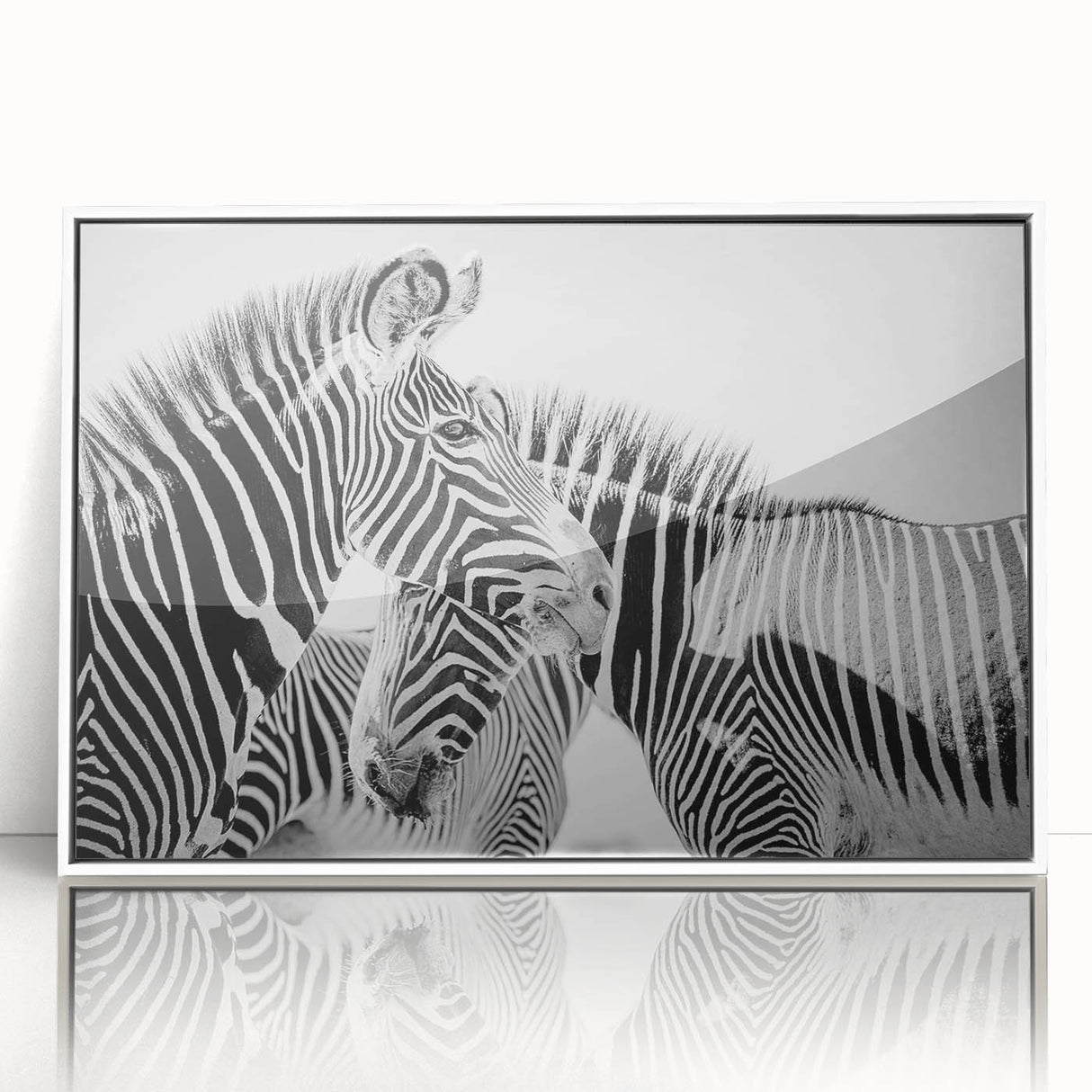 Framed wall art featuring a striking zebra design on a white background, showcasing bold black and white stripes that evoke the beauty of wildlife. Ideal for animal lovers and modern home decor.