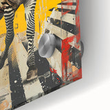 Close-up of a vibrant zebra design wall art piece, featuring bold black and white stripes, elegantly displayed on acrylic glass, perfect for modern decor.