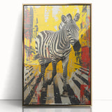 Framed wall art featuring a striking zebra design with intricate details, set in a gold frame, perfect for adding a touch of wildlife elegance to home decor.