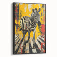 Framed canvas wall art showcasing a striking zebra design, featuring bold black and white stripes, adding a touch of wildlife elegance to home decor.
