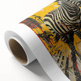 Zebra-themed rolled canvas wall art showcasing a striking black and white design, ideal for home decor or wildlife enthusiasts. Features a textured surface, emphasizing the intricate details of the zebra pattern, packaged securely in a cardboard tube for safe delivery. Perfect for adding a touch of nature-inspired elegance to any room.