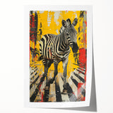 Zebra wall art design featuring bold black and white stripes, ideal for wildlife enthusiasts, showcasing a modern and captivating aesthetic in home decor.