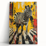 Stretched canvas wall art featuring a striking zebra design, highlighting bold black and white stripes, ideal for wildlife enthusiasts and modern decor.