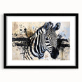 Framed black wall art featuring a striking zebra design from the "Animals A Wild Life" collection, showcasing bold monochrome stripes and a modern aesthetic, perfect for animal lovers and contemporary decor.