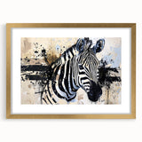 Framed wall art featuring a striking zebra design with a gold mat, perfect for adding a touch of wildlife elegance to home decor. The artwork showcases intricate details and vibrant colors, ideal for animal lovers and nature enthusiasts.