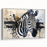 Framed canvas wall art showcasing a striking zebra design in a modern white frame, perfect for adding a touch of wildlife elegance to any decor.