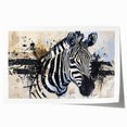 Vibrant wall art featuring a striking zebra design, showcasing detailed black and white stripes on a textured surface, perfect for animal lovers and modern decor.