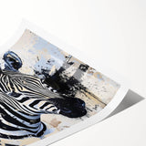 Zebra-themed wall art print showcasing vibrant black and white stripes, rolled for easy framing and display, perfect for wildlife enthusiasts and modern decor.