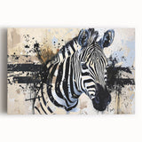 Stretched canvas wall art featuring a striking zebra design in black and white, perfect for wildlife enthusiasts and modern decor, showcasing intricate details and bold contrast.