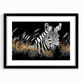 Black-framed wall art featuring a striking zebra design from the "Animals: A Wild Life" collection. Ideal for adding a touch of nature-inspired decor to modern interiors.