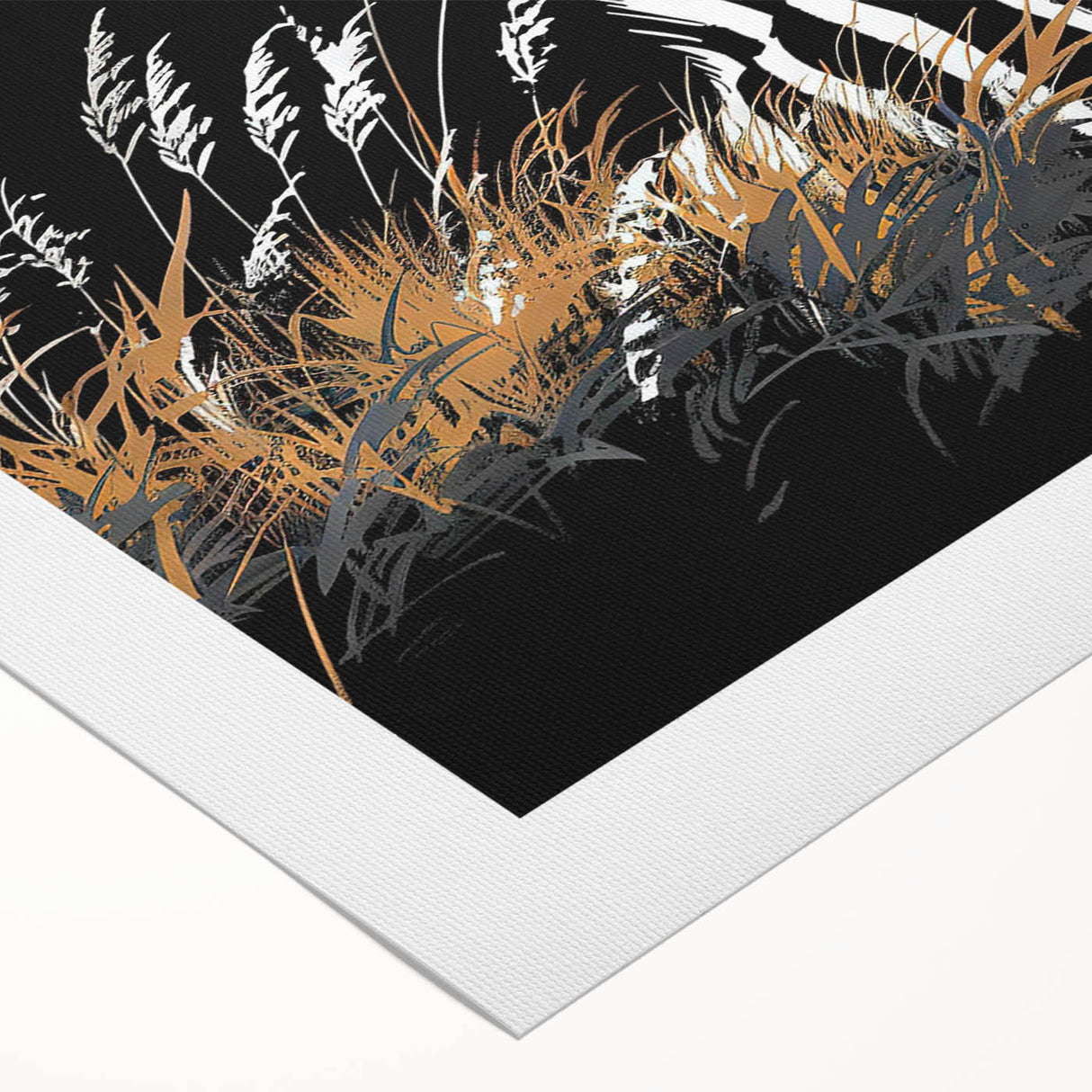 Zebra design wall art on rolled canvas, showcasing intricate black and white stripes, perfect for adding a touch of wildlife decor to any room.