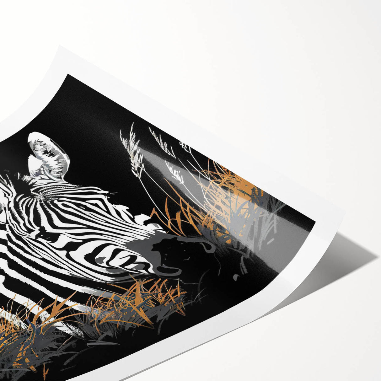 Zebra-themed wall art print showcasing a vibrant, stylized design in black and white, ideal for adding a touch of wildlife decor to any space.