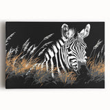 Zebra wall art design on stretched canvas, showcasing bold black and white stripes, perfect for wildlife enthusiasts and modern home decor. Ideal for adding a touch of nature to any space.