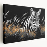 Stretched canvas wall art showcasing a striking black and white zebra design, ideal for animal lovers and modern decor enthusiasts, enhancing any interior space.