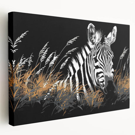 Stretched canvas wall art showcasing a striking black and white zebra design, ideal for animal lovers and modern decor enthusiasts, enhancing any interior space.