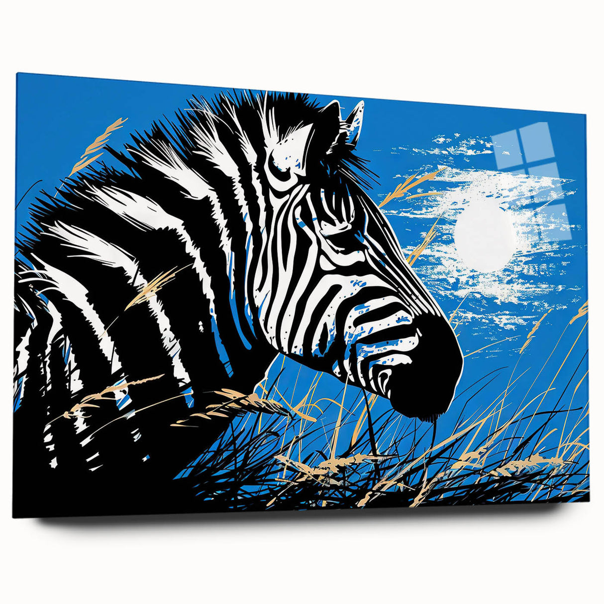 Side view of a sleek acrylic glass wall art piece showcasing a striking zebra design from the "Animals - A Wild Life" collection, ideal for modern decor.