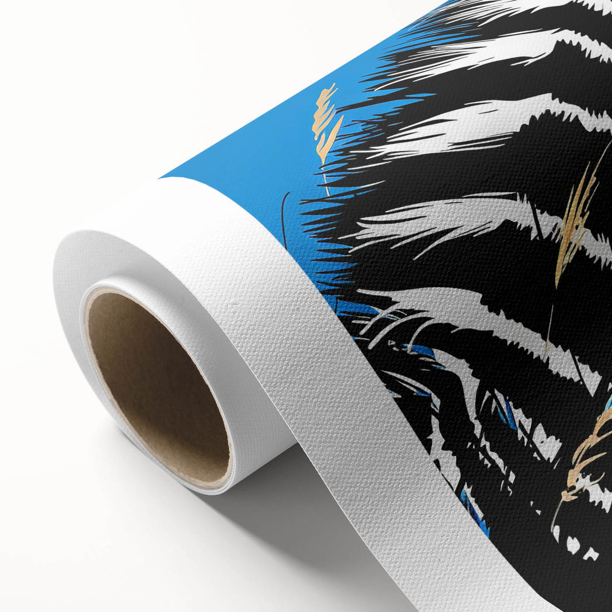 Zebra-themed wall art canvas print showcasing a vibrant black and white striped design, ideal for animal lovers and home decor enthusiasts. Rolled and ready for hanging.