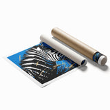 Zebra design wall art print showcasing vibrant black and white stripes, perfect for modern decor, rolled and ready for framing or display.