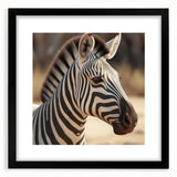 Black-framed wall art featuring a striking zebra design in a modern style, perfect for enhancing wildlife-themed decor in homes or offices, adding a touch of nature.
