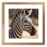 Framed wall art featuring a striking zebra design with a gold matting, showcasing vibrant colors and intricate details, perfect for animal lovers and home decor enthusiasts.