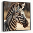 Framed wall art featuring a striking black and white zebra design on canvas, showcasing intricate details and textures, perfect for adding a modern touch to home decor.