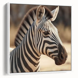 Framed wall art showcasing a striking zebra design in black and white, elegantly displayed against a white backdrop, perfect for enhancing modern decor.