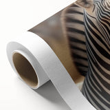 Zebra design wall art on rolled canvas showcases striking black and white stripes, perfect for wildlife enthusiasts seeking unique home decor.