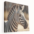 Stretched canvas wall art featuring a close-up of a striking zebra design, showcasing intricate black and white stripes, perfect for animal lovers and modern decor.