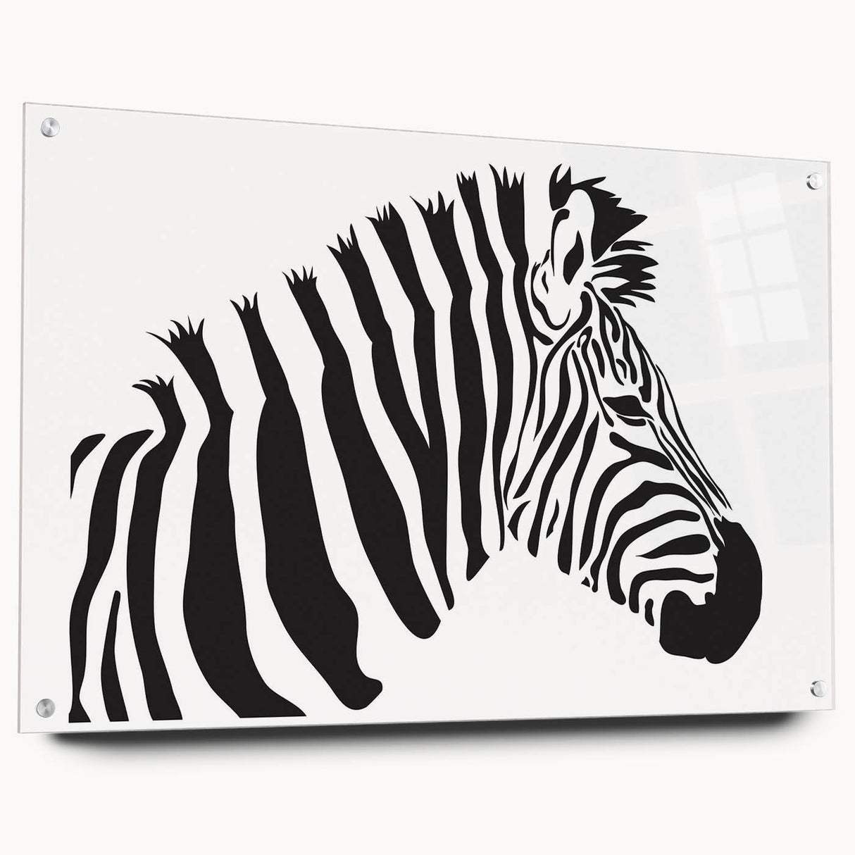 Zebra-themed wall art featuring a vibrant acrylic glass design, showcasing intricate details and colors, perfect for wildlife enthusiasts and modern decor.