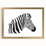 Framed wall art featuring a striking zebra design in gold, showcasing a modern aesthetic with a matte finish, perfect for animal lover decor.