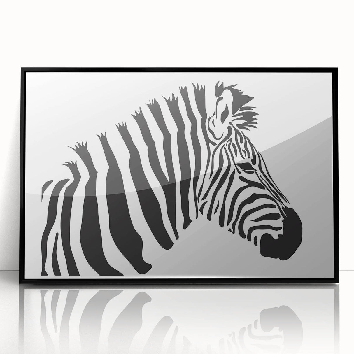 Framed black wall art displaying a striking zebra design from the 'Animals: A Wild Life' collection, showcasing bold monochrome contrasts ideal for modern decor.
