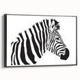 Framed wall art featuring a striking black and white zebra design, showcasing intricate details and textures, perfect for animal lovers and modern decor.