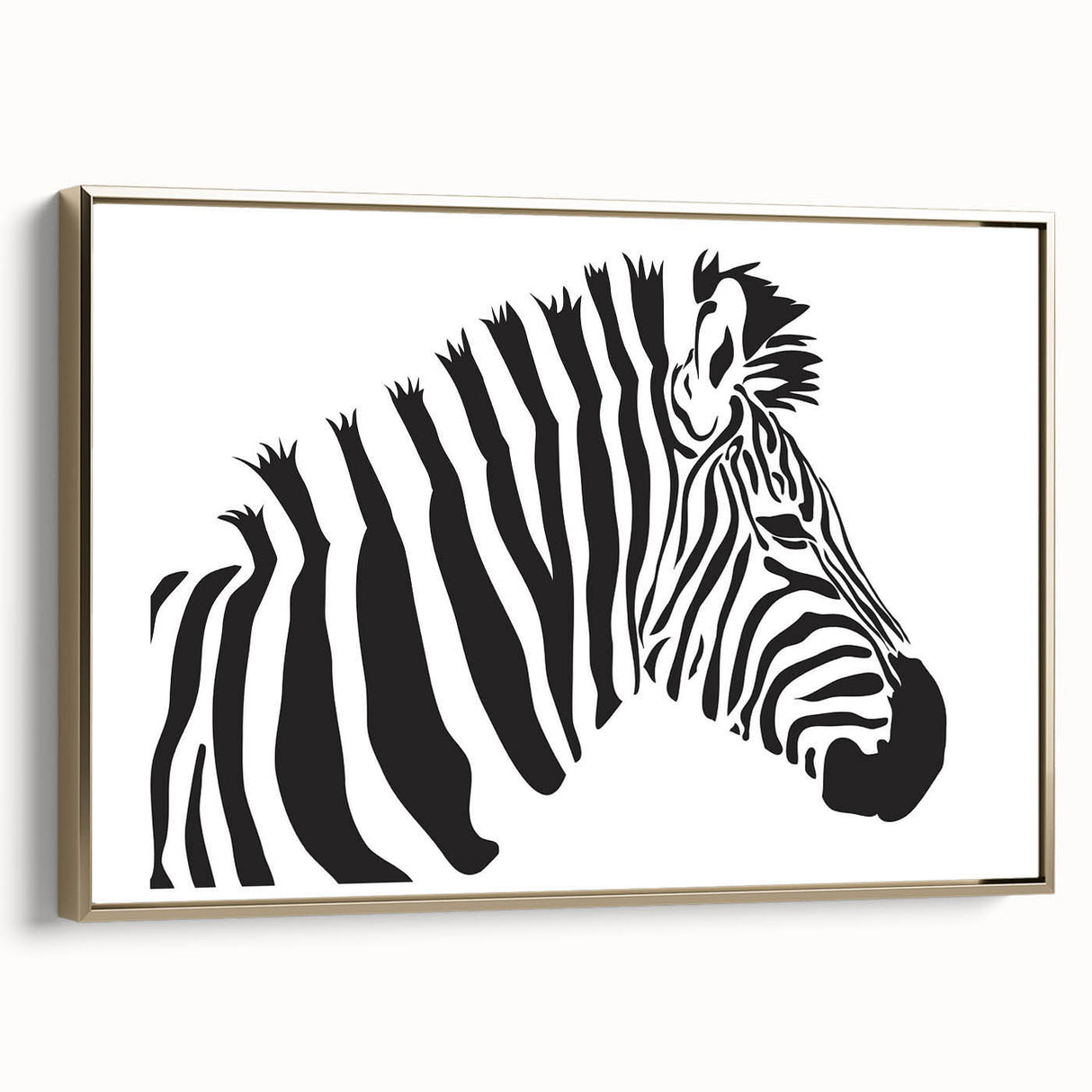 Framed canvas wall art showcasing a striking zebra design in gold accents, perfect for enhancing modern decor with a touch of wildlife elegance.