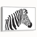 Framed canvas wall art showcasing a striking zebra design in a modern white frame, perfect for adding a contemporary touch to home decor.