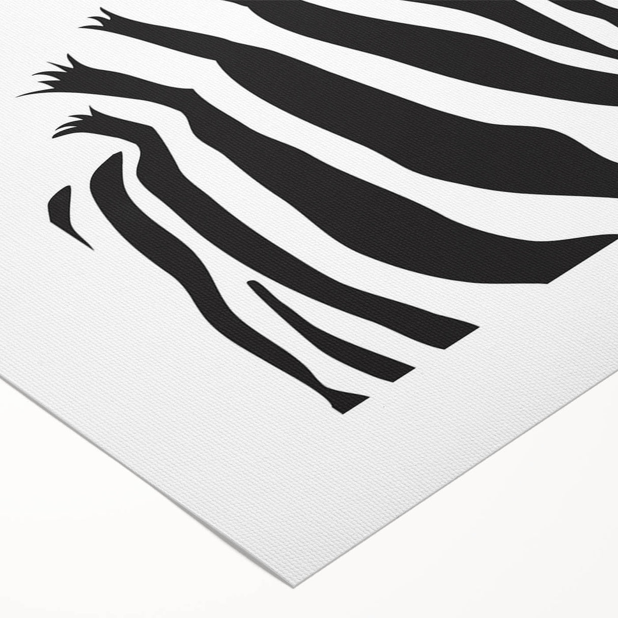 Zebra-themed rolled canvas wall art showcasing bold black and white stripes, perfect for enhancing modern decor. Ideal for animal lovers and wildlife enthusiasts.