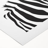 Zebra-themed rolled canvas wall art showcasing bold black and white stripes, perfect for enhancing modern decor. Ideal for animal lovers and wildlife enthusiasts.