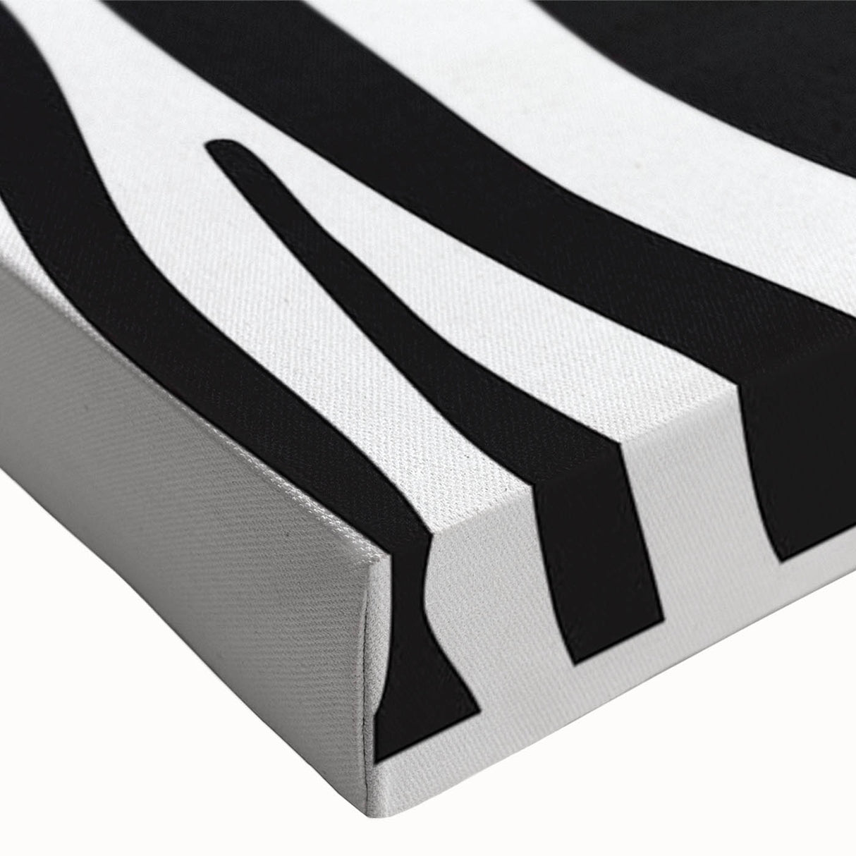 Close-up of a vibrant zebra design wall art canvas, showcasing intricate black and white patterns, perfect for enhancing modern home decor with a wildlife theme.