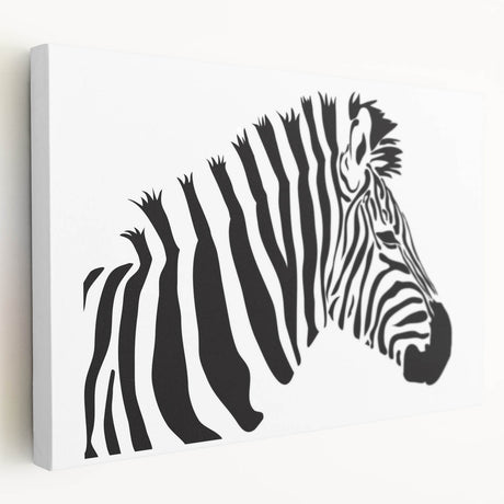 Stretched canvas wall art showcasing a striking zebra design in monochrome tones, ideal for adding a modern touch to any living space or gallery.