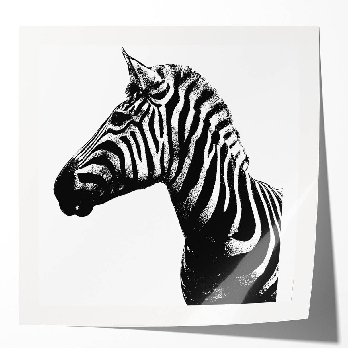 Zebra wall art design featuring vibrant black and white stripes, set against a modern decor background. Perfect for animal lovers and contemporary interiors.