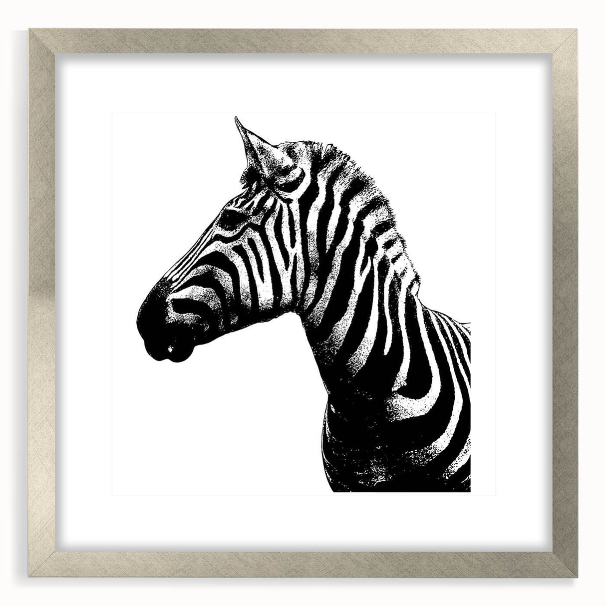 Zebra design wall art framed in silver, showcasing a vibrant wildlife theme. Perfect for adding a touch of nature to home decor or office spaces.