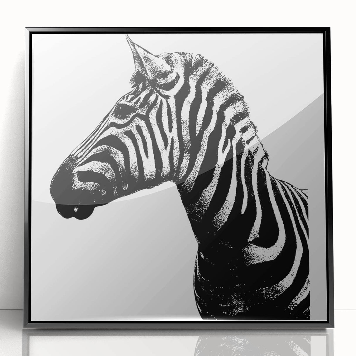 Framed acrylic wall art showcasing a striking zebra design in black and white, ideal for adding a modern touch to any home decor. Perfect for animal lovers and art enthusiasts.
