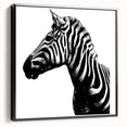 Framed wall art featuring a striking black and white zebra design, showcasing intricate details and textures, perfect for modern home decor. Ideal for animal lovers and art enthusiasts.