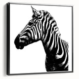 Framed wall art featuring a striking black and white zebra design, showcasing intricate details and textures, perfect for modern home decor. Ideal for animal lovers and art enthusiasts.