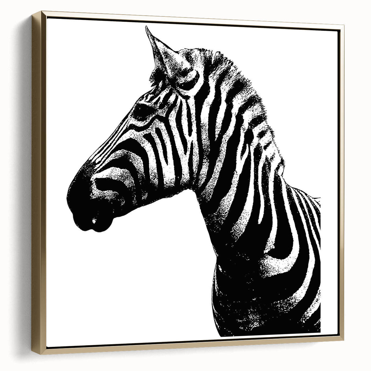 Framed wall art showcasing a striking design of a zebra in a gold frame, perfect for adding an artistic touch to home decor or office spaces. Ideal for animal lovers and wildlife enthusiasts.